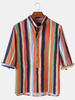 Colorful Chemises Henley Respirantes En Coton Imprimé Rayé Pour Hommes