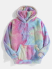 Colorful Tie Dye Plush Sweat à capuche moelleux à manches longues avec poche