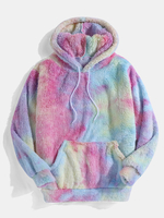 Colorful Tie Dye Plush Sweat à capuche moelleux à manches longues avec poche