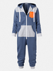 Combinaison à capuche zippée à blocs de couleur pour hommes Accueil Vêtements de nuit décontractés Onesies