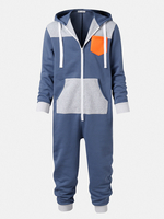 Combinaison à capuche zippée à blocs de couleur pour hommes Accueil Vêtements de nuit décontractés Onesies