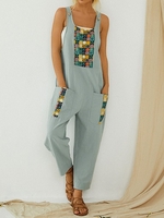 Combinaison à imprimé ethnique Patchwork lâche poche latérale Vintage Harem Salopette pour femme