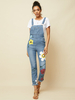 Combinaison décontractée en denim avec poches à grandes fleurs pour femmes