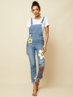Combinaison décontractée en denim avec poches à grandes fleurs pour femmes