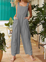 Combinaison de couleur unie sans manches avec boutons et poche latérale pour femme