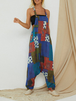 Combinaison patchwork à pois et bretelles boutonnées avec poche