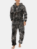 Combinaison Tie Dye Warm Fleece Plush Hooded pour homme One Vêtements de nuit pour la maison