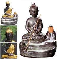Céramique Bouddha Encens Statue Bouddhiste Fumée Backflow Cône Encensoir Support de Brûleur Home Decor