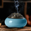 Céramique Encens Brûleur Censer Coil Porte-Bâton Cendrier Catcher w / Alliage Couverture Aromathérapie Décor