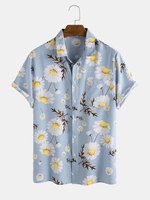 Daisy Floral Imprimé Col Rabattu À Manches Courtes Hawa Chemises De Vacances Pour Hommes Femmes