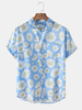Daisy Spray Floral Imprimé Respirant Designer Poitrine Poche Chemises À Manches Courtes Pour Hommes Femmes