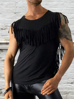 Débardeur à col ras du cou de couleur unie à franges pour hommes
