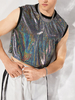 Débardeur court à col rond en patchwork de paillettes brillantes pour hommes
