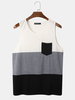 Débardeur Preppy sans manches patchwork avec poche poitrine pour homme