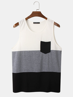 Débardeur Preppy sans manches patchwork avec poche poitrine pour homme