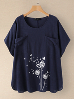 Décontracté Imprimé O-cou Plus Taille T-shirt Avec Poches