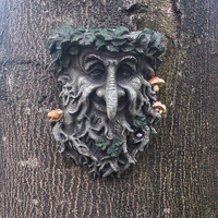 Décoration extérieure résine Statue arbre pendentif Sculpture pour la maison jardinage champignon visage souriant