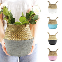 Décoration panier de rangement plié à la main algue tissé bambou tissé rotin panier de fleurs arrangement de fleurs