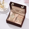 Deffrun 4 Pcs Femmes Montre Ensemble Plein Diamant Montre Ronde Perle Bracelet Boucles Doreilles Collier Kit Cadeau