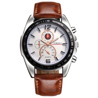Deffrun Business Style Hommes Montre-Bracelet Décorer Trois Cadrans Bracelet En Cuir Montres À Quartz