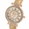 Deffrun cuir Bande femmes montre-bracelet style décontracté cristal montre à quartz