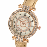 Deffrun cuir Bande femmes montre-bracelet style décontracté cristal montre à quartz
