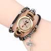 Deffrun Vintage Multilayer Femmes Bracelet Montre Diamant Libellule Pendentif En Cuir Bande Montre À Quartz