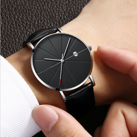 Deffrun Casual Style Business Men Montre au poignet Bracelet en cuir Montre à quartz