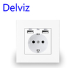 DELVIZ EU AC 110V-250V 16A Prise de courant murale double USB intégrée au mur