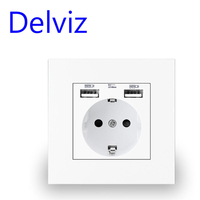 DELVIZ EU AC 110V-250V 16A Prise de courant murale double USB intégrée au mur