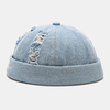 Denim unisexe trous cassés fait à lancienne mode bonnet sans bord extérieur bonnet de propriétaire casquette de crâ