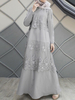 Dentelle couture a-ligne o-cou couleur unie à manches longues robe musulmane Abaya caftan pour les femmes