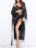 Dentelle Patchwork manches longues soyeuse charmante chemise de nuit maxi avec ceinture