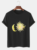 Design Cartoon Sun & Moon coton col rond manches courtes T-shirts amples