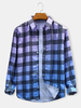 Design Gradient & Plaid Print Button Up Chemises décontractées à manches longues pour hommes