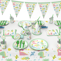 Dessin animé dinosaure thème vaisselle jetable ensemble assiette en papier tasse ensemble anniversaire mariage fête déco