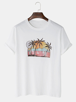 Dessin animé hawaii plage paysage coton à manches courtes T-shirts respirants