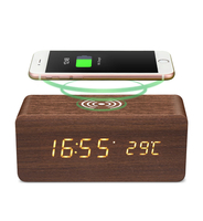Digoo DG-AC80 LED 12/24 Heure Réglable Affichage En Bois Horloge Sans Fil De Charge Voix Contrôle Dalarme Cl