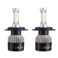 Digoo DG-S2 voiture COB LED phares ampoules H4 H7 feux de croisement antibrouillard 72W 9000LM IP68 6500K blanc 2 pièces