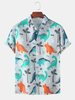 Dinosaur Cartoon Print Turn Down Col Chemises à manches courtes pour hommes femmes