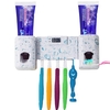 Distributeur automatique de dentifrice double avec support pour montage mural fixé à 5 porte-brosses à dents