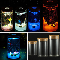 DIY Moss Micro Landscape Cylindre Bouteille en verre avec Colorful LED Vase de plantes succulentes légères