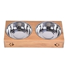 Double bol pour chien en acier inoxydable Bol pour animaux de compagnie en acier inoxydable Fond en bambou