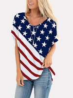 Drapeau américain Star Print Independence Day Crew Neck Women T-shirts décontractés pour femmes
