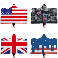 Drapeau des États-Unis Royaume-Uni Couvertures à capuche Sherpa Fleece Ocean Blue Wearable Des couvertures Couvertures