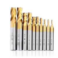 Drillpro 10 pièces 2-10mm titane enduit HSS 4 fraise en bout de cannelure CNC foret fraise ensemble