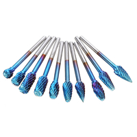 Drillpro 10Pcs 3mm Shank Blue Nano Fraises en carbure de tungstène 6mm Head Rotary File Set
