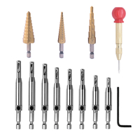 Drillpro 13 pièces ensemble de combinaison de forets de trou de travail du bois en acier à grande vitesse tête de charni