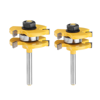 Drillpro 2Pcs Tige 6 / 8mm 3 dents T Mortaise Tenon Cutter Langue De Travail Rainure Routeur Bit Set
