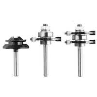 Drillpro 3 pièces 3 dents en forme de T languette et rainures mèche de routeur et mèche de toupie à onglet à verrouillag